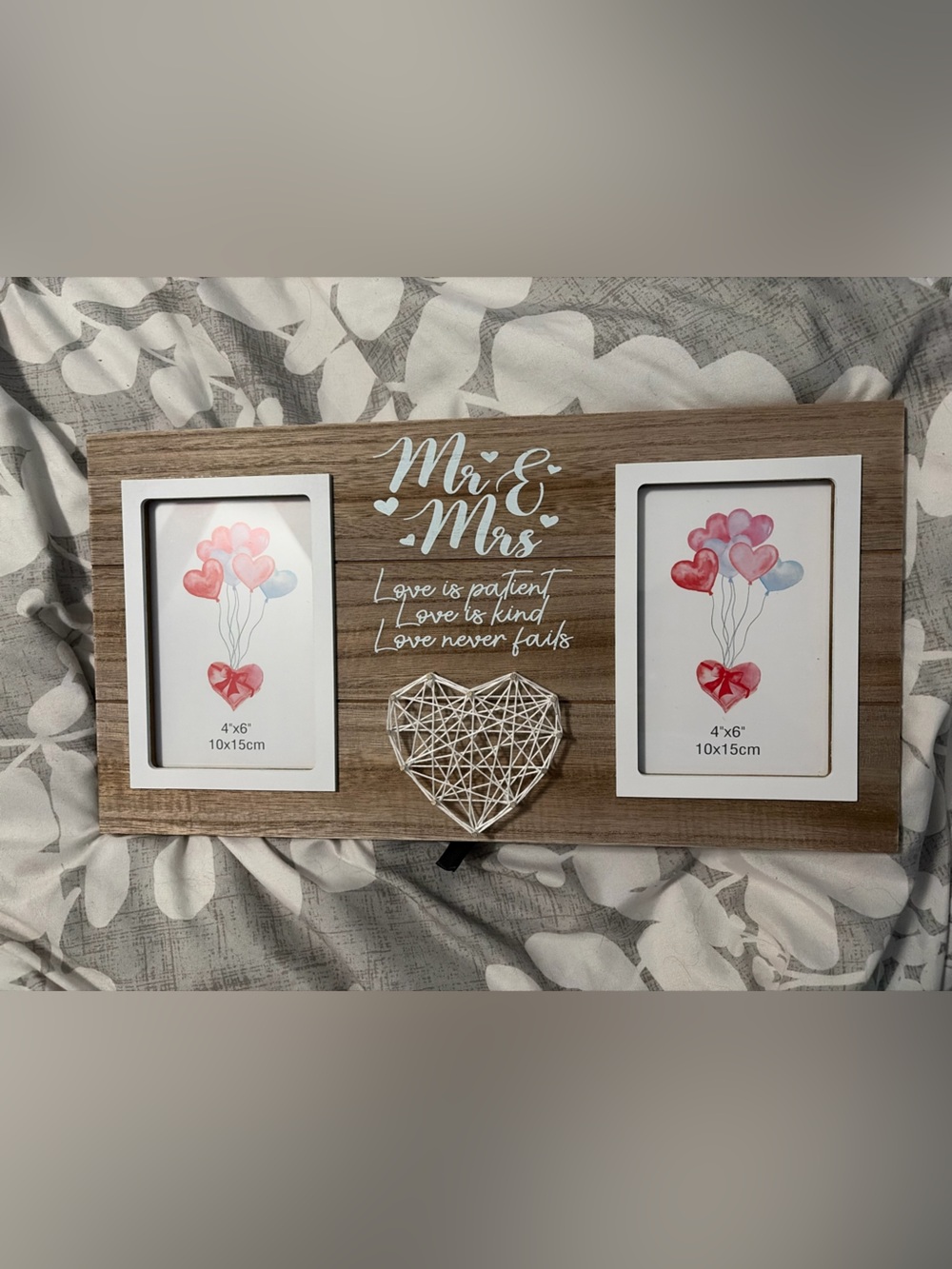 Mr. & Mrs. Rustic Wood Double Photo Frame in Brown and White